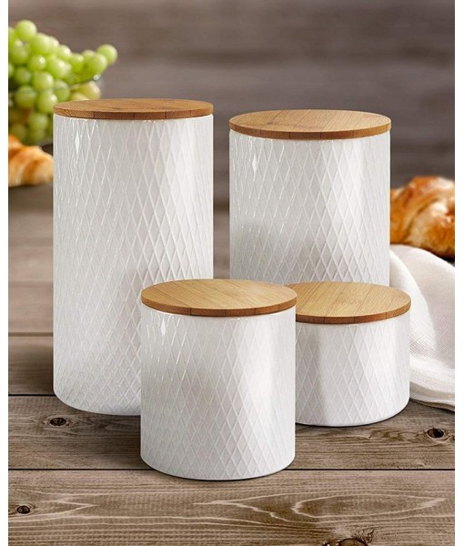 Diamond Embossed White 4 Piece Canister Set