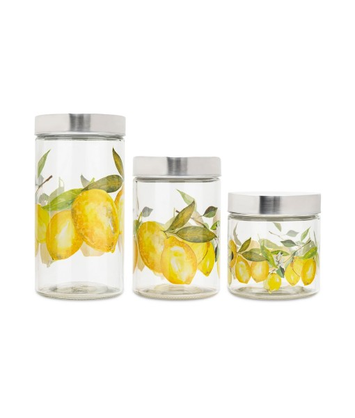 Lemon Branches Glass Canisters Set  3 Piece