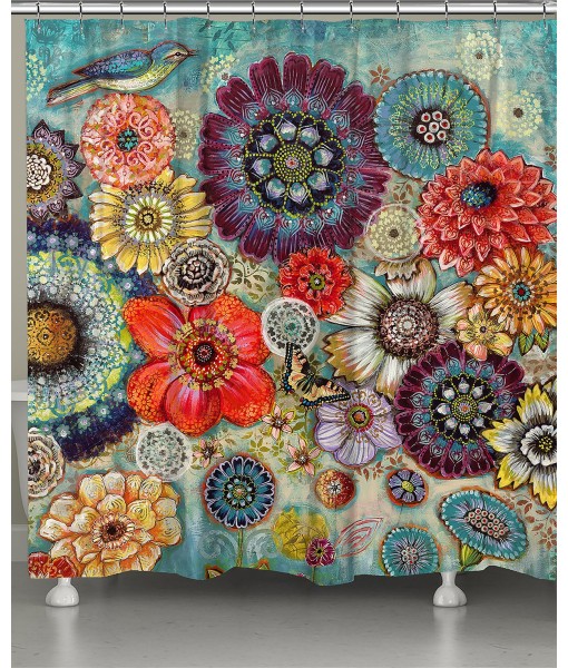 Blue Bird Boho Shower Curtain