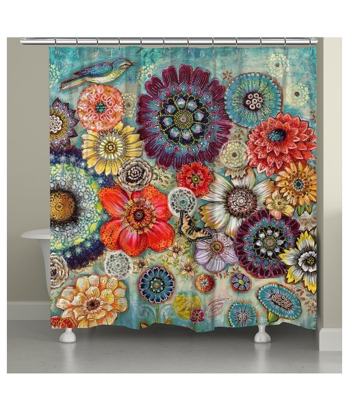 Blue Bird Boho Shower Curtain